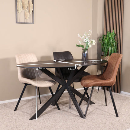 Eettafel marmerlook Figo ovaal 160cm zwart steen