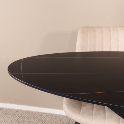 Eettafel marmerlook Figo ovaal 160cm zwart steen