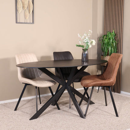 Eettafel marmerlook Figo ovaal 160cm zwart steen