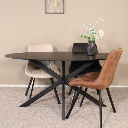 Eettafel marmerlook Figo ovaal 160cm zwart steen