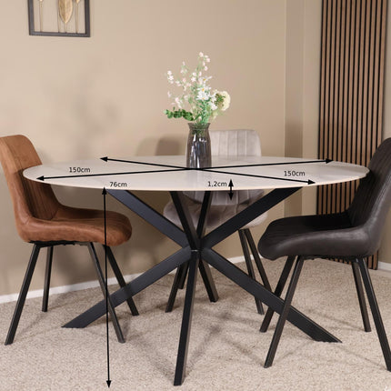 Eettafel marmerlook Jenna rond 150cm wit steen