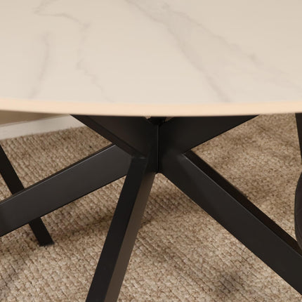 Eettafel marmerlook Jenna rond 150cm wit steen