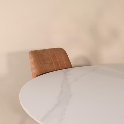 Eettafel marmerlook Jenna rond 150cm wit steen