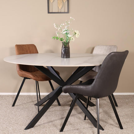 Eettafel marmerlook Jenna rond 150cm wit steen