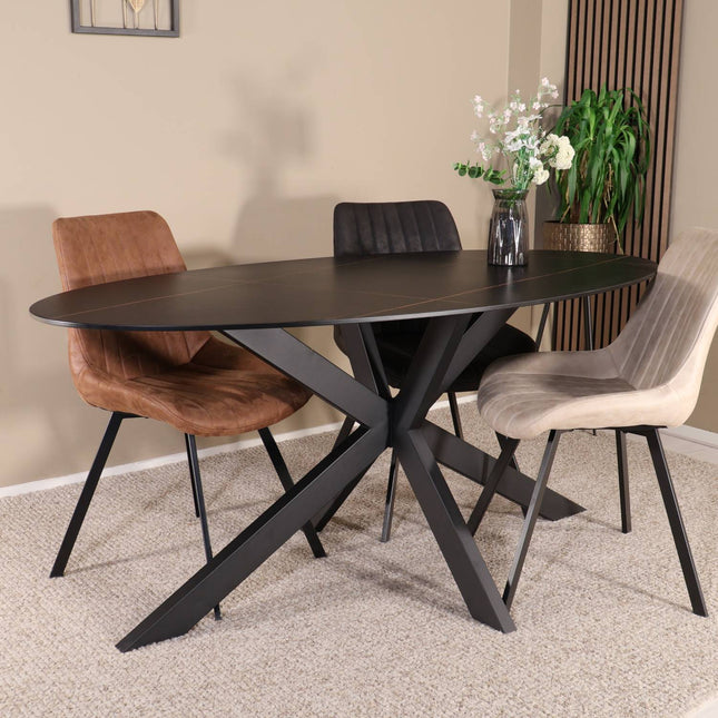 Eettafel marmerlook Figo ovaal 180cm zwart steen