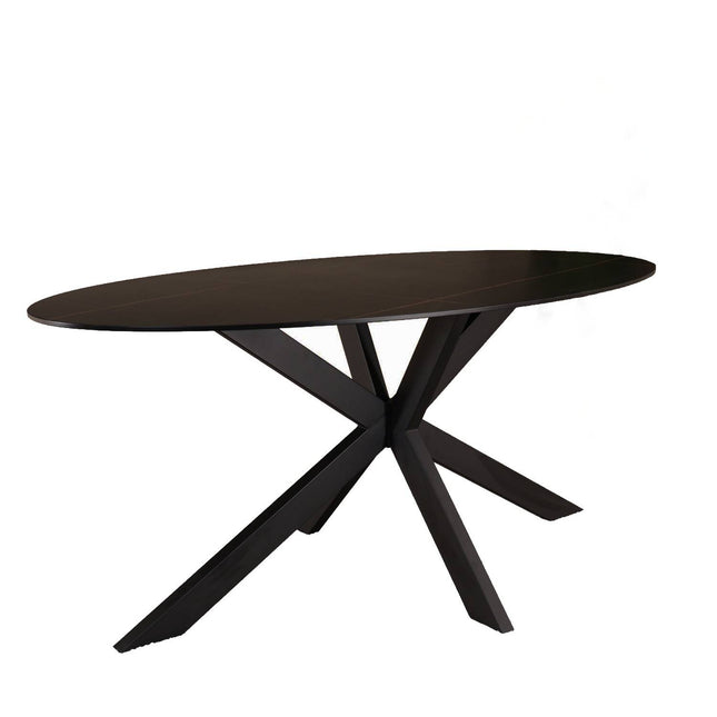 Eettafel marmerlook Figo ovaal 180cm zwart steen