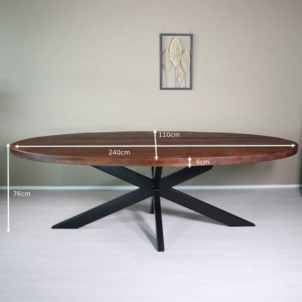 Eettafel James ovaal 240cm bruin mangohout