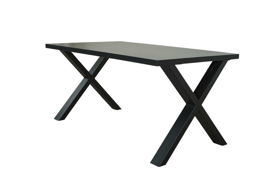 Eettafel melamine Reef zwart 180cm met X-poot langwerpige tafel