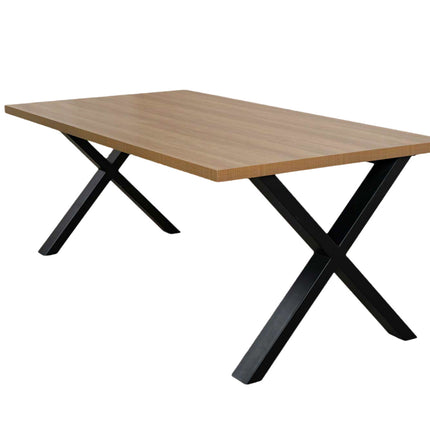 Eettafel melamine Reef lichtbruin 200cm met X-poot langwerpige tafel