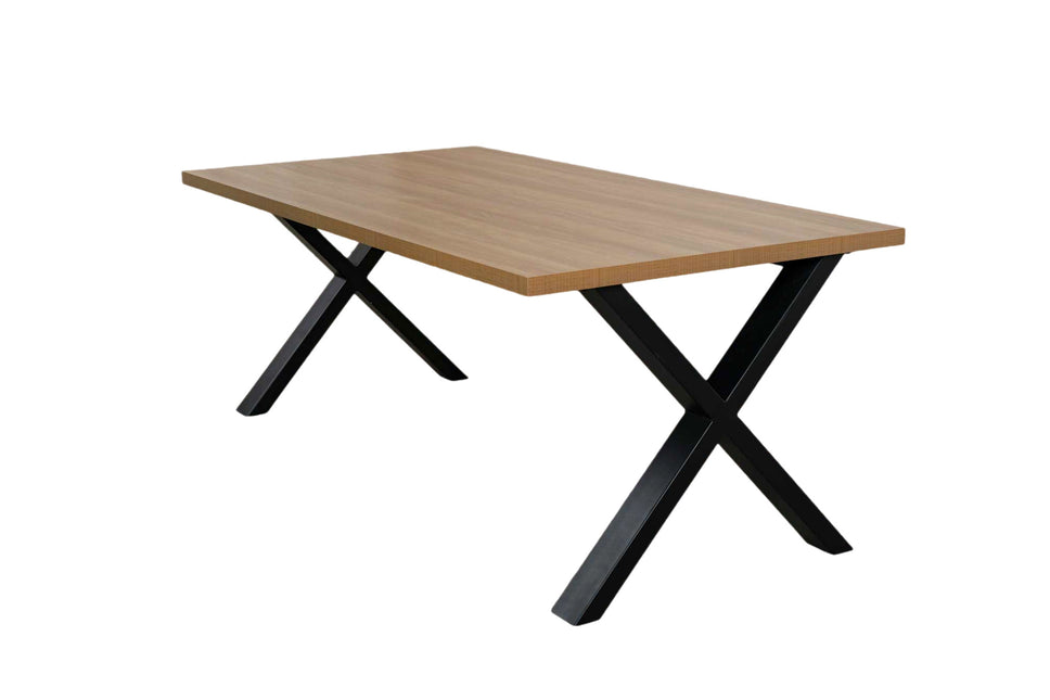 Eettafel melamine Reef lichtbruin 200cm met X-poot langwerpige tafel