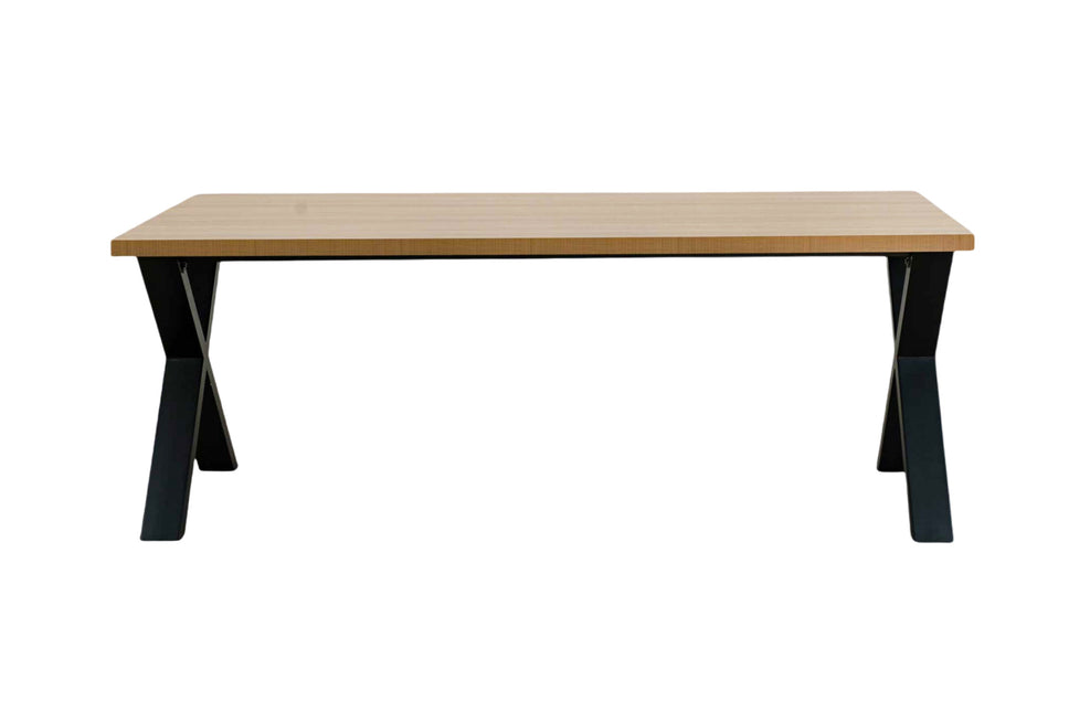 Eettafel melamine Reef lichtbruin 200cm met X-poot langwerpige tafel