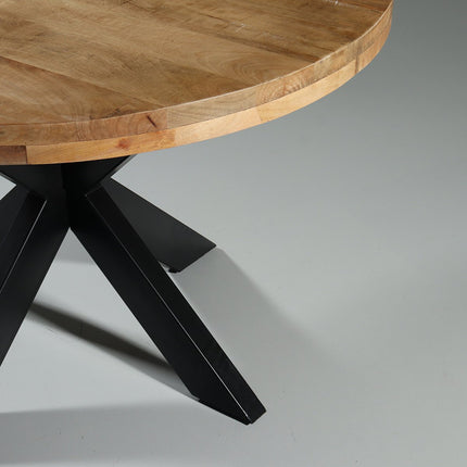 Eettafel rond mangohout 120cm Jones lichtbruin ronde industriële tafel duurzaam mango eetkamertafel