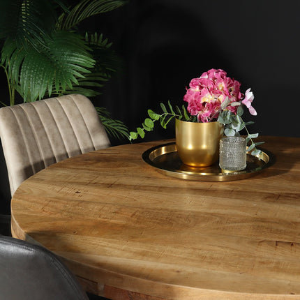 Eettafel rond mangohout 120cm Jones lichtbruin ronde industriële tafel duurzaam mango eetkamertafel