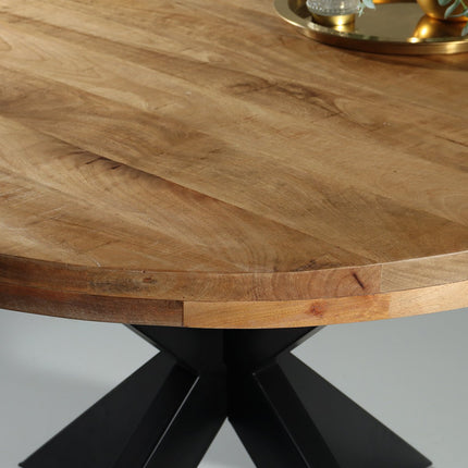 Eettafel rond mangohout 120cm Jones lichtbruin ronde industriële tafel duurzaam mango eetkamertafel