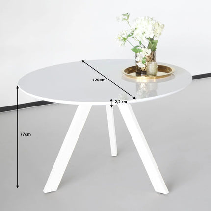 Eettafel met witte poten Ronsi rond 120cm wit MDF