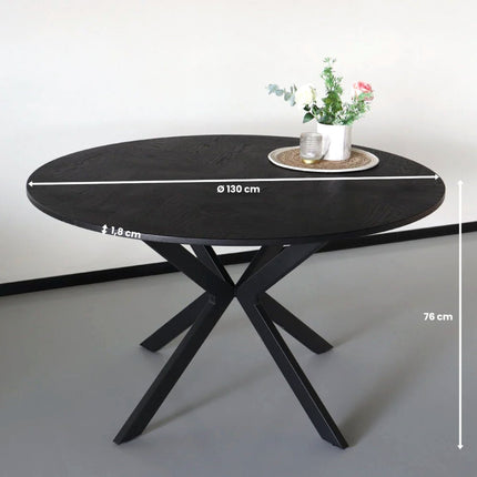 Eettafel rond visgraat Ozzy zwart 130cm ronde tafel