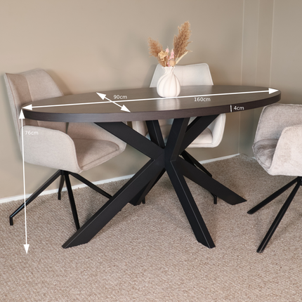 Eettafel Tommy ovaal 160cm donker walnoot melamine