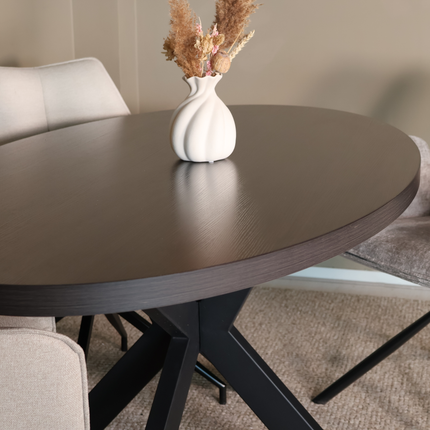 Eettafel Tommy ovaal 160cm donker walnoot melamine
