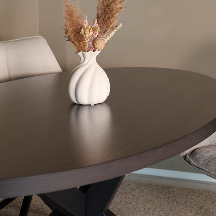 Eettafel Tommy ovaal 160cm donker walnoot melamine