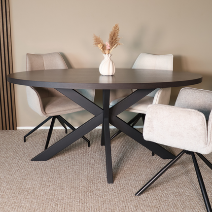 Eettafel Tommy ovaal 160cm donker walnoot melamine
