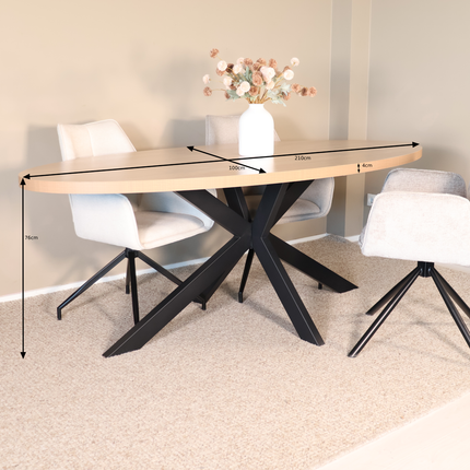 Eettafel Tommy ovaal 210cm lichtbruin melamine