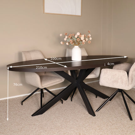 Eettafel Tommy ovaal 210cm donker walnoot melamine