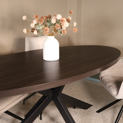 Eettafel Tommy ovaal 210cm donker walnoot melamine