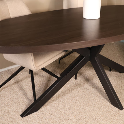 Eettafel Tommy ovaal 210cm donker walnoot melamine