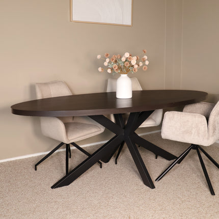 Eettafel Tommy ovaal 210cm donker walnoot melamine