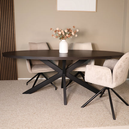 Eettafel Tommy ovaal 210cm donker walnoot melamine