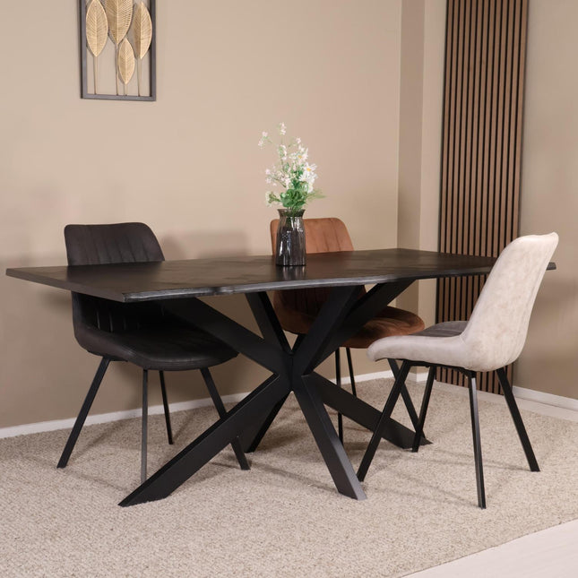 Eettafel visgraat Otis rechthoekig 180cm zwart MDF