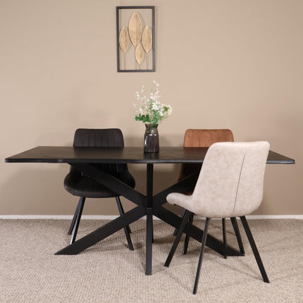 Eettafel visgraat Otis rechthoekig 180cm zwart MDF