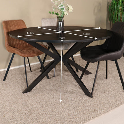 Eettafel visgraat Ozzy rond 140cm zwart MDF
