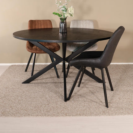 Eettafel visgraat Ozzy rond 130cm zwart MDF