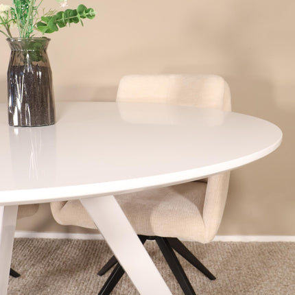 Eettafel met witte poten Ronsi rond 120cm wit MDF