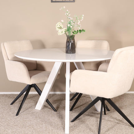 Eettafel met witte poten Ronsi rond 120cm wit MDF