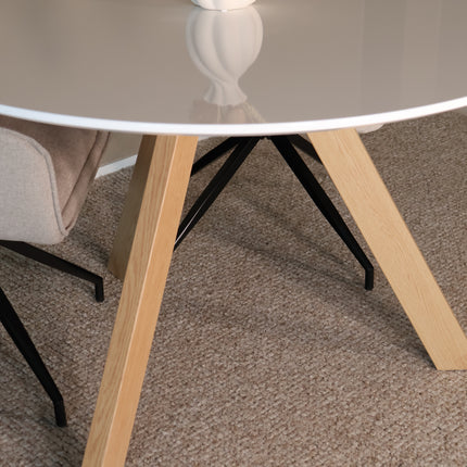 Eettafel met beige poten Ronsi rond 120cm wit MDF