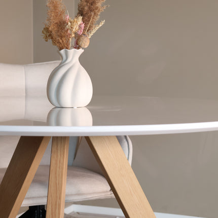 Eettafel met beige poten Ronsi rond 120cm wit MDF