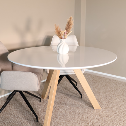 Eettafel met beige poten Ronsi rond 120cm wit MDF