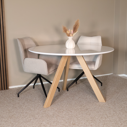 Eettafel met beige poten Ronsi rond 120cm wit MDF