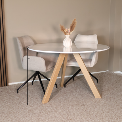 Eettafel met beige poten Ronsi rond 120cm wit MDF
