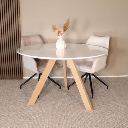 Eettafel met beige poten Ronsi rond 120cm wit MDF