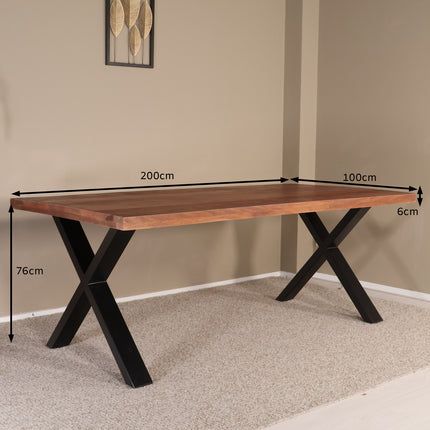 Eettafel X-poot rechthoekig 200cm bruin mangohout