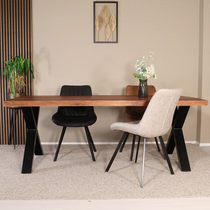 Eettafel X-poot rechthoekig 200cm bruin mangohout