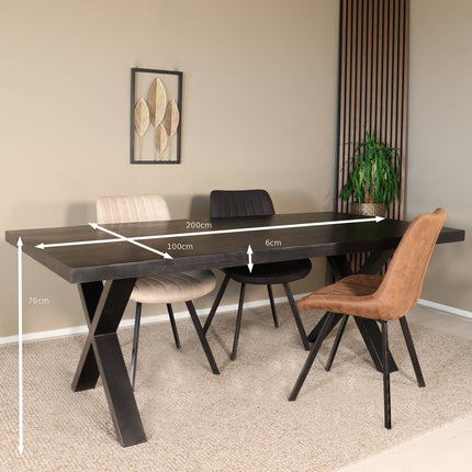 Eettafel Xavier rechthoekig 200cm zwart mangohout