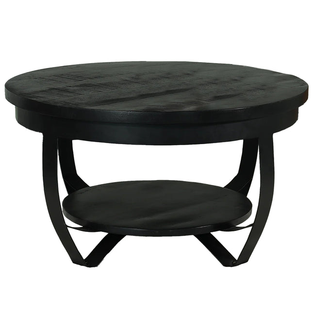 Tweedekans model: Salontafel rond mangohout zwart side table industrieel duurzaam massief hout mango bijzettafel