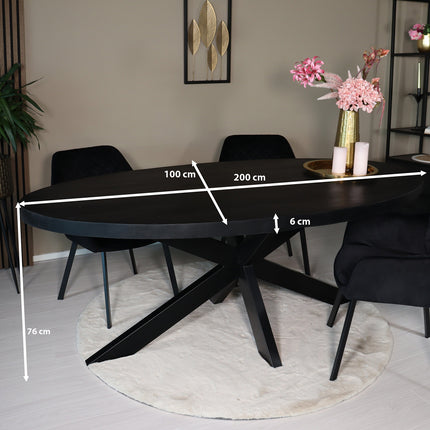 Eettafel James ovaal 200cm zwart mangohout