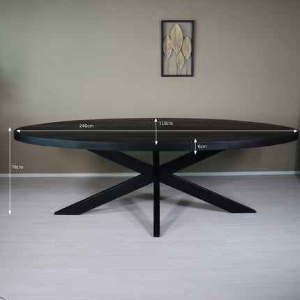 Eettafel ovaal mangohout 240cm James zwart ovale industriële tafel duurzaam mango eetkamertafel