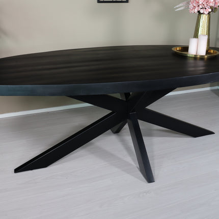 Eettafel ovaal mangohout 240cm James zwart ovale industriële tafel duurzaam mango eetkamertafel