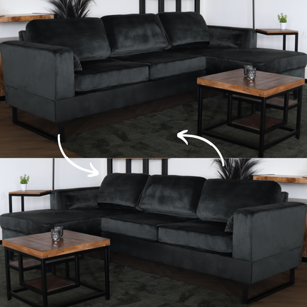 Hoekbank Darsiono antraciet velvet 280cm links en rechts